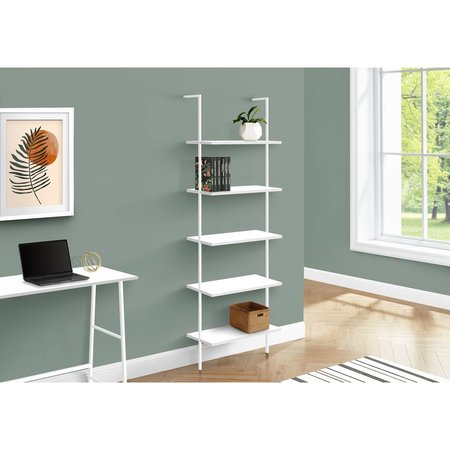 Monarch Specialties Bookshelf, Bookcase, Etagere, Ladder, 5 Tier, 72"H, Office, Bedroom, Metal, Laminate, White I 3687